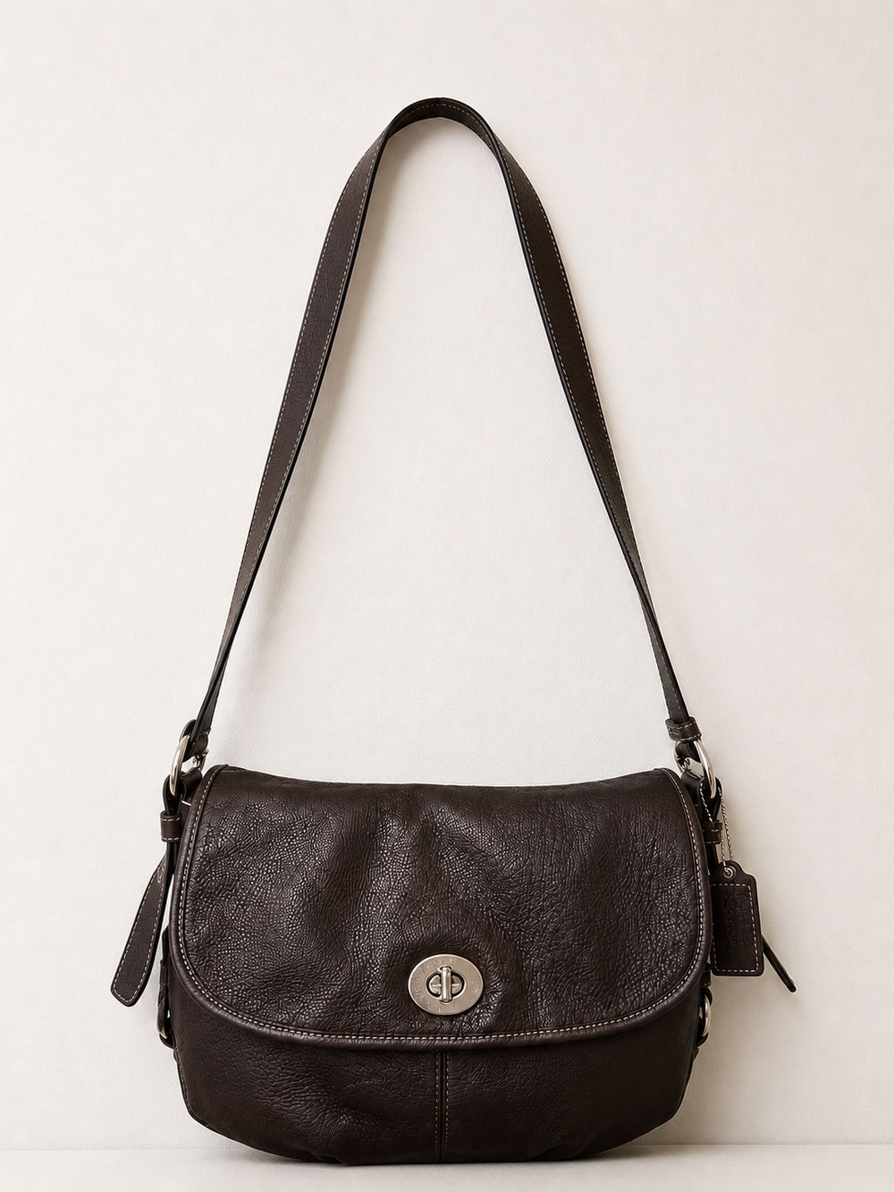 Coach Dark Brown Leather Turn-Lock Shoulder Bag
